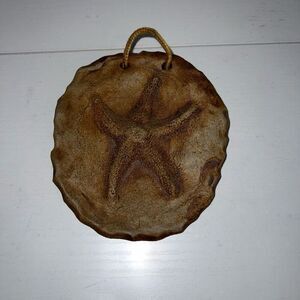 Vintage Signed Sand Dollar Wall Plaque Cast Stone Cement Signed JS Hand Made